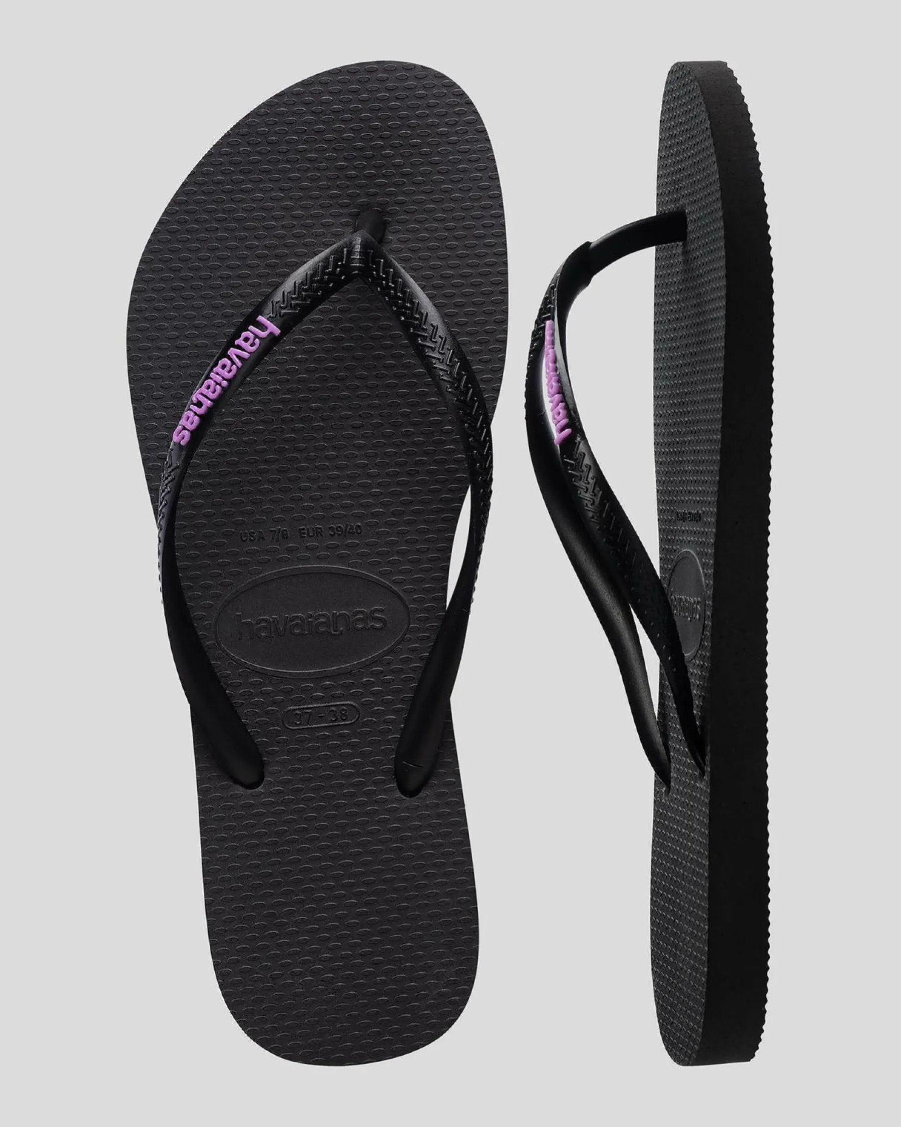 Flip Flops*Havaianas Slim Rubber Logo Thongs Black/purple Beta