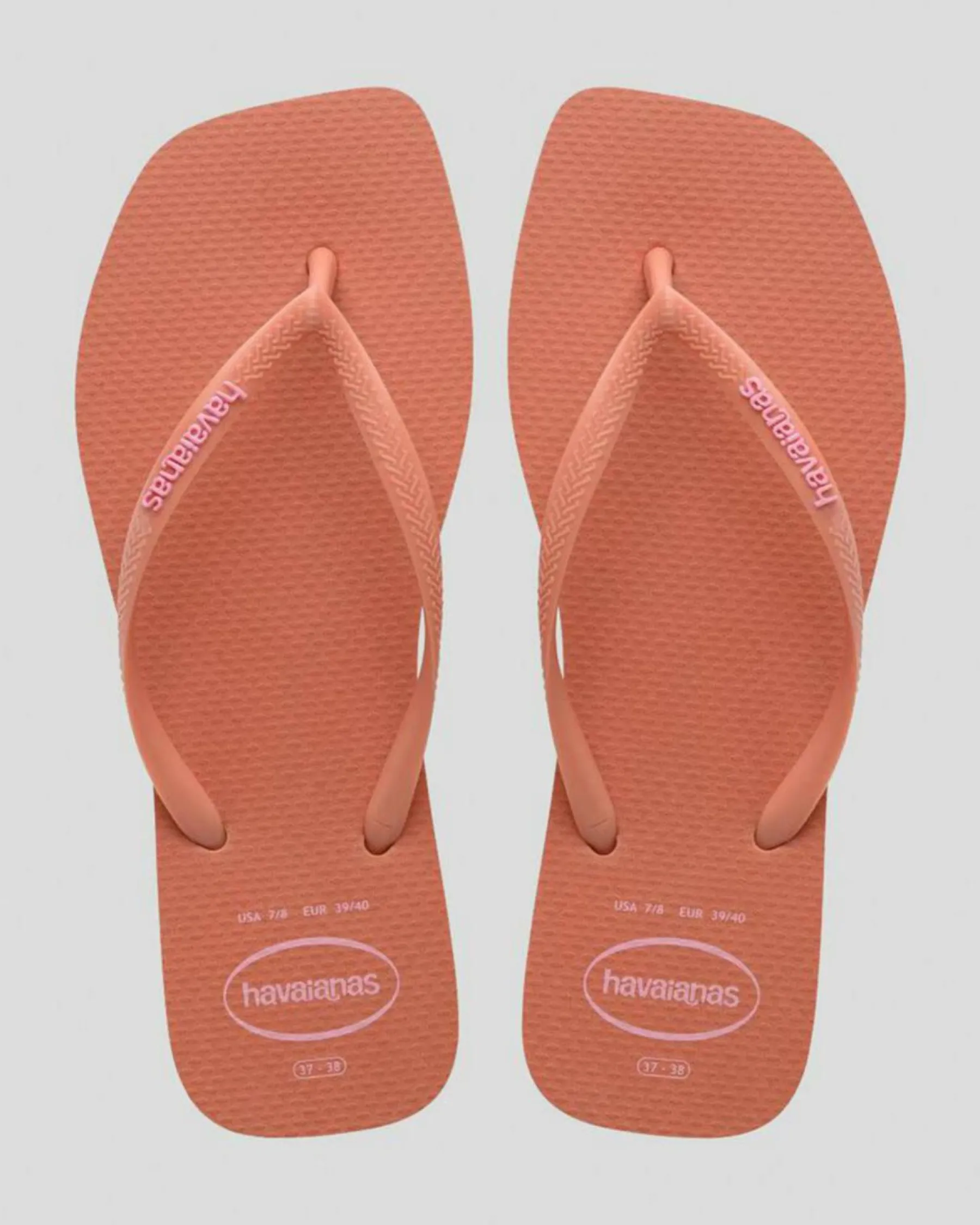 Flip Flops*Havaianas Slim Square Logo Thongs Pink Clay