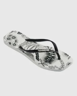 Clearance Slim Square Printed Flower Thongs Women Flip Flops