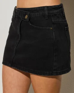 Denim|Bottoms*DESU Solene Denim Skort Washed Black