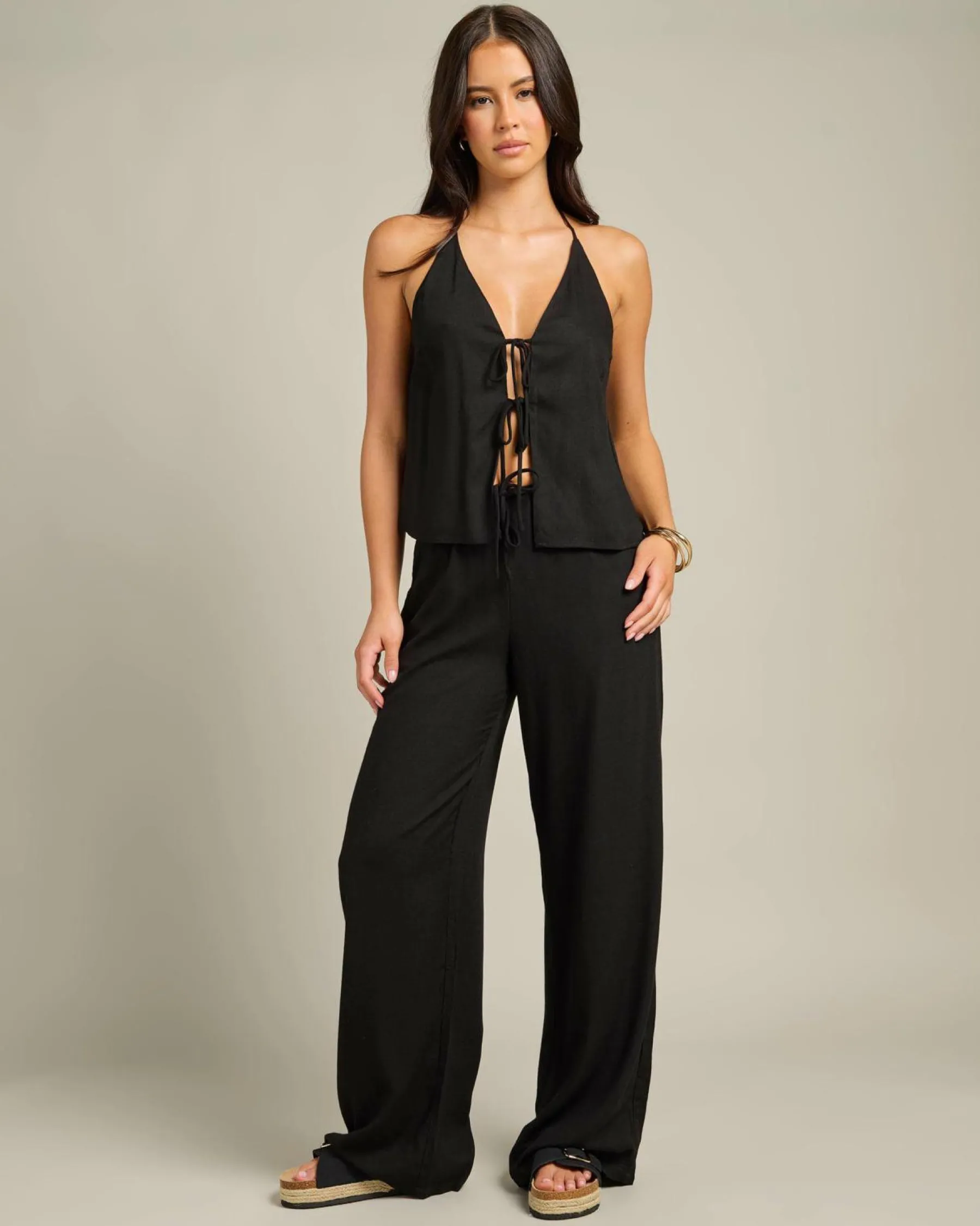 Symi Vanessa Halter Top Women Sets|Linen Blend