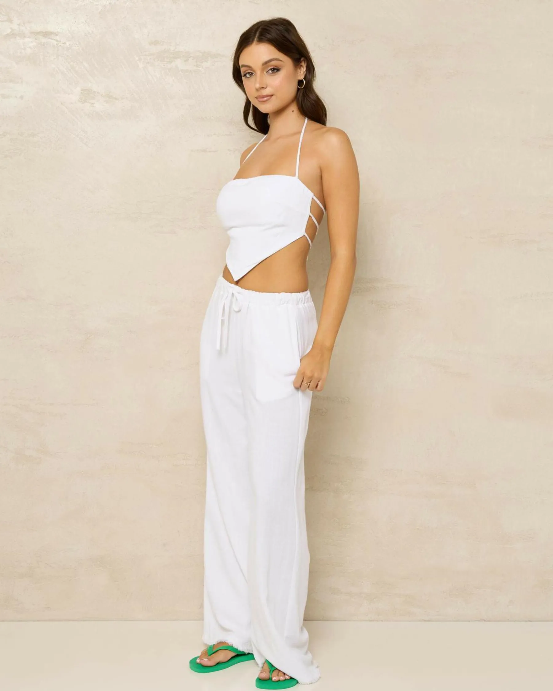 Hot Tate Dallis Halter Top Women Sets|Linen Blend