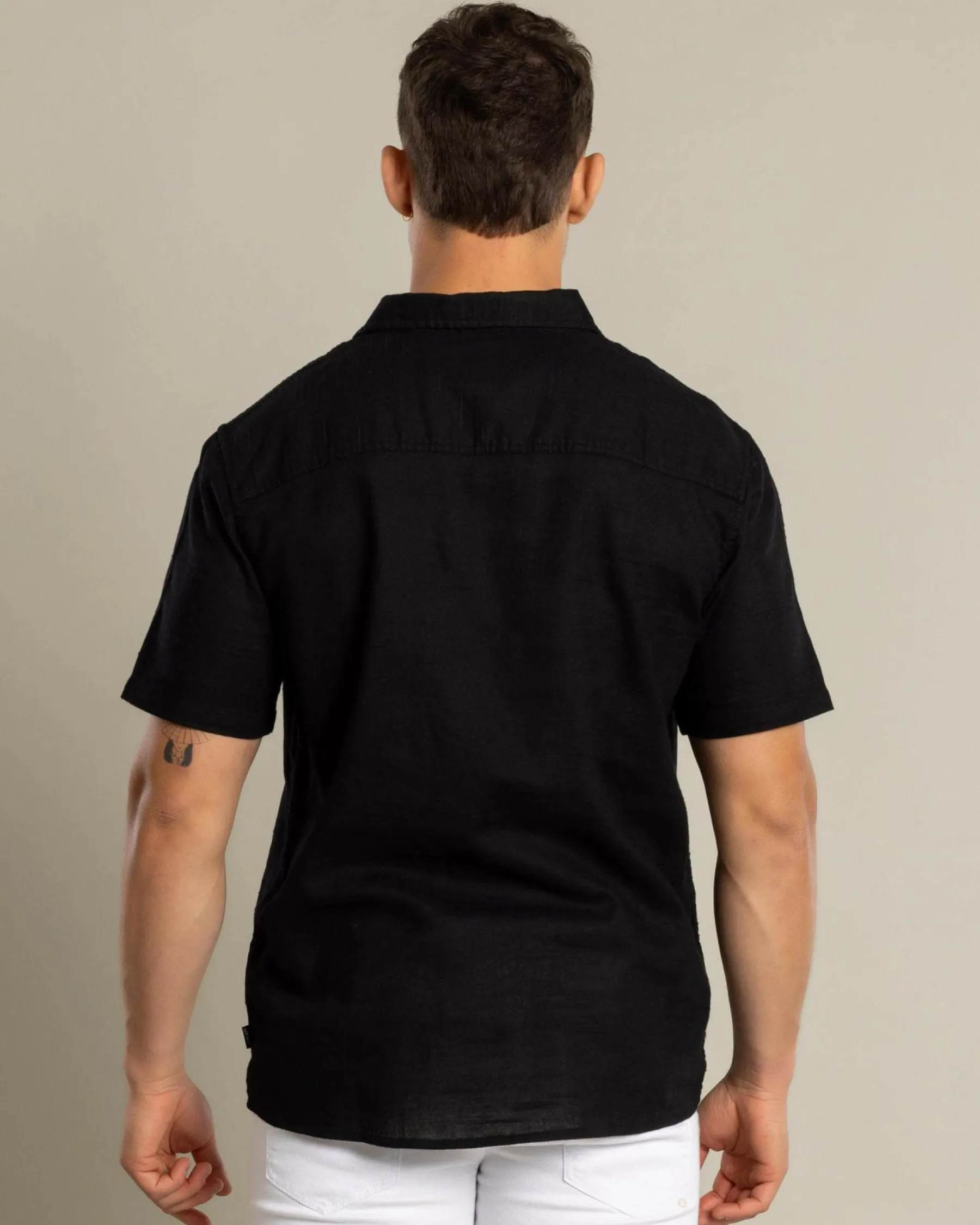 Tops & T-Shirts|Linen Blend*Skylark Tension Short Sleeve Shirt Black