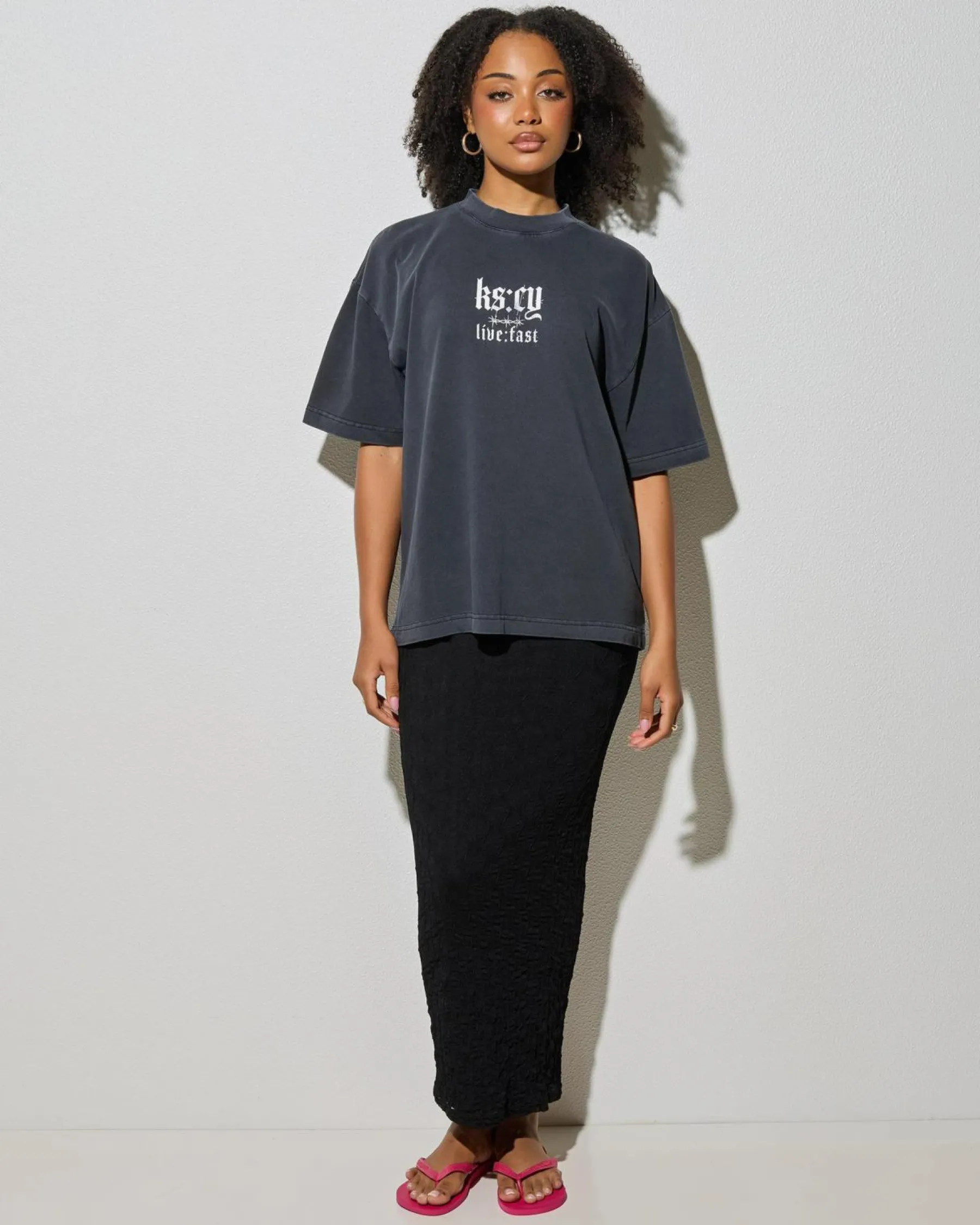 Tops*Kiss Chacey Thunder Street T-Shirt Pigment Black
